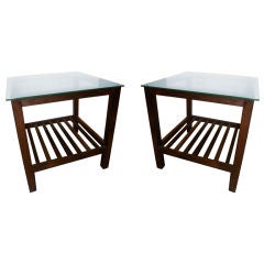 Pair Brazilian Jacaranda Tables with Glass Tops