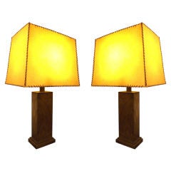 Gorgeous Matched Pair of Brass Lamps with Original Shades