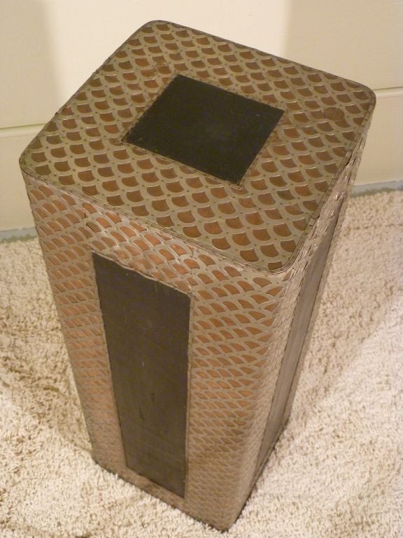 Metal Clad Artists Pedestal with Arched Design Signed Monogram