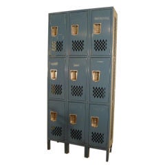 Set Industrial Lockers Original French Blue Paint Pierced Design