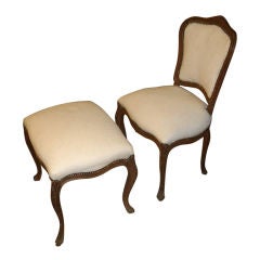 Louis Style Chair with Matching Ottoman Nailhead Trim