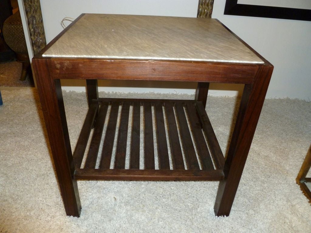 Single Brazilian Jacaranda and Marble Table with Slat Shelf