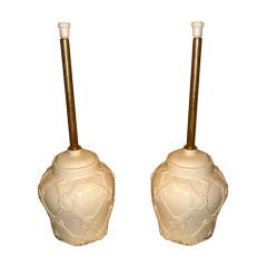 Pair of Brazilian Ceramic Table Lamps with Crackle Glaze
