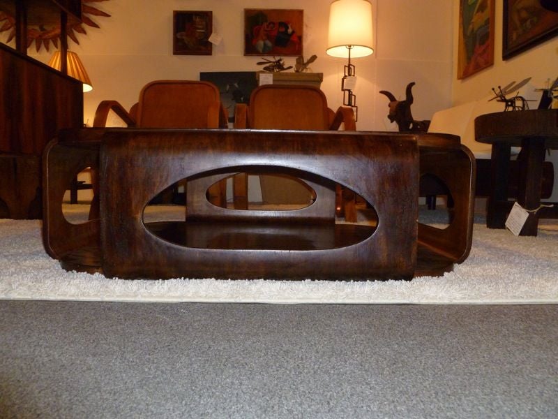 Bentwood Jorge Zalszupin Coffee Table with Oval Cutouts and Glass Top
