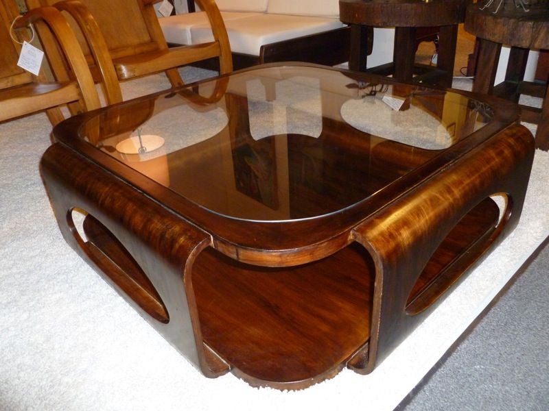 Jorge Zalszupin Coffee Table with Oval Cutouts and Glass Top 1