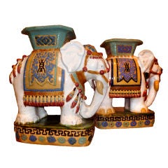 Pair Ceramic Royal Indian Elephant Seats / Stools Vibrant Paint