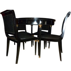 Louis XVI Style Black Lacquer Game Table 4 Chairs Brass Details