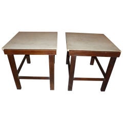 Pair of Solid Brazilian Jacaranda and Granite Side Tables 1960's
