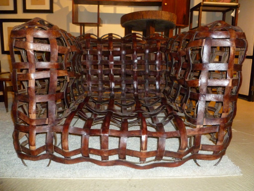 Incredible Iron Frame and Leather Strap Club Chair Circa 1960's 5
