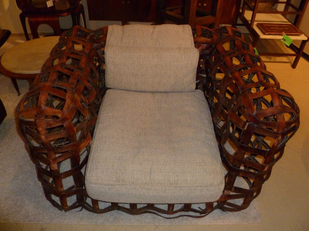 American Incredible Iron Frame and Leather Strap Club Chair Circa 1960's