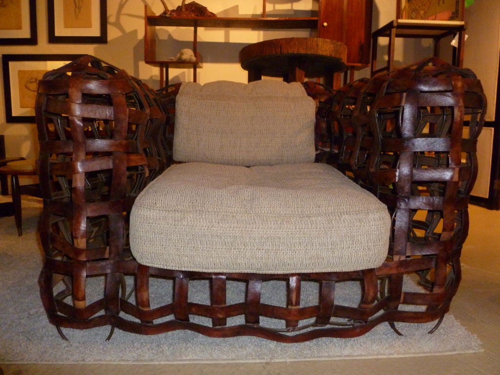 Mid-20th Century Incredible Iron Frame and Leather Strap Club Chair Circa 1960's