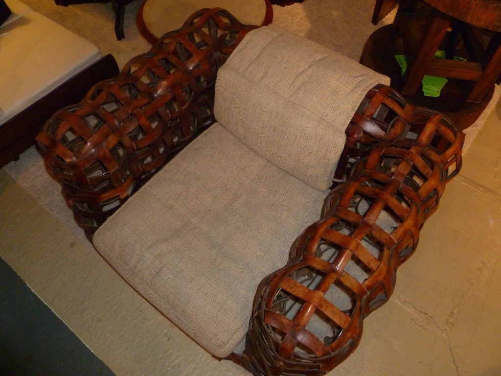 Wrought Iron Incredible Iron Frame and Leather Strap Club Chair Circa 1960's