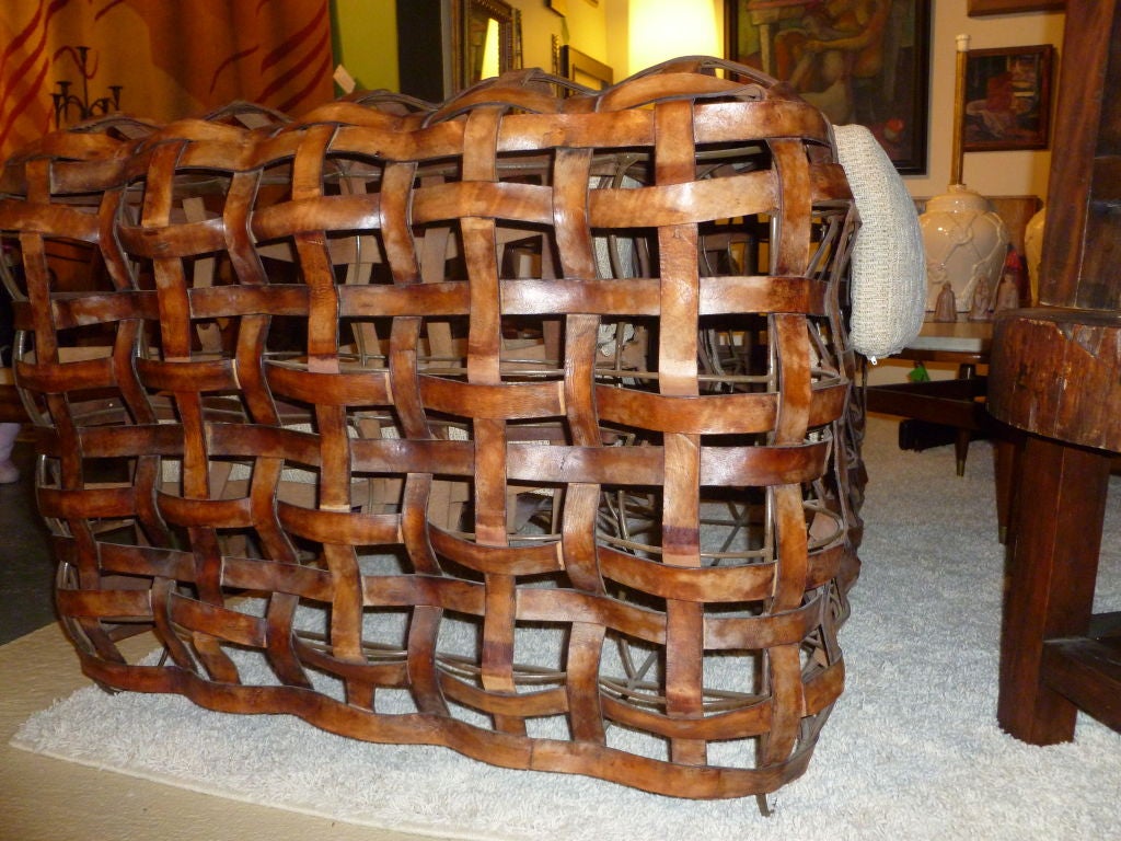 Incredible Iron Frame and Leather Strap Club Chair Circa 1960's 1