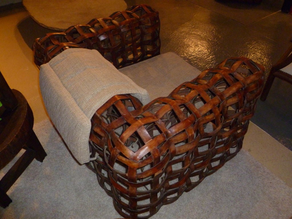 Incredible Iron Frame and Leather Strap Club Chair Circa 1960's 3
