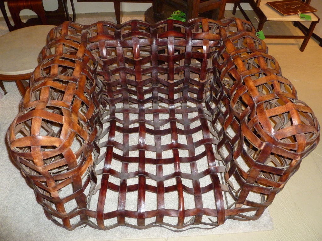 Incredible Iron Frame and Leather Strap Club Chair Circa 1960's 4