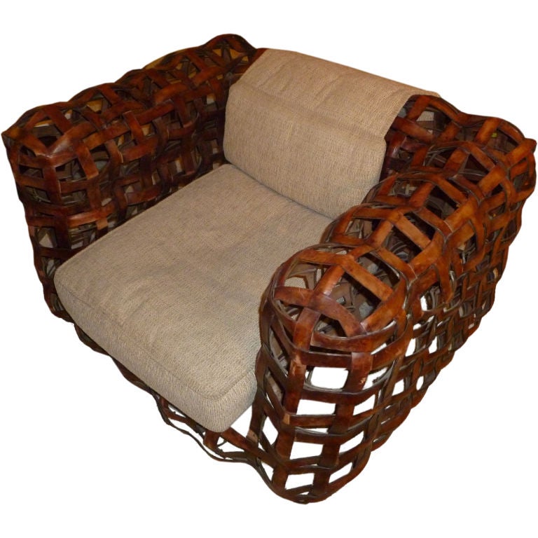Incredible Iron Frame and Leather Strap Club Chair Circa 1960's