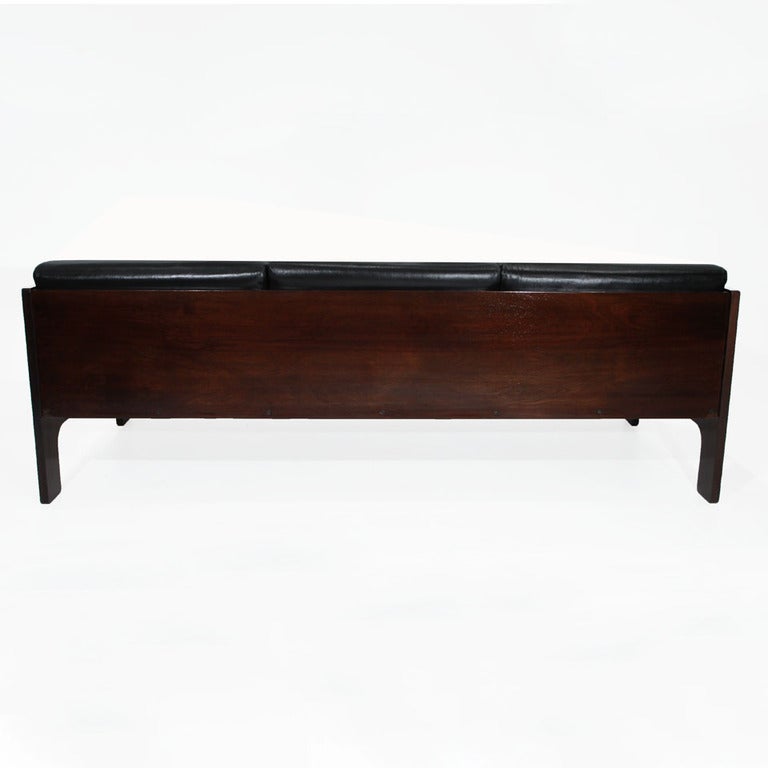 Brazilian Leather and Rosewood Sofa from Brazil For Sale