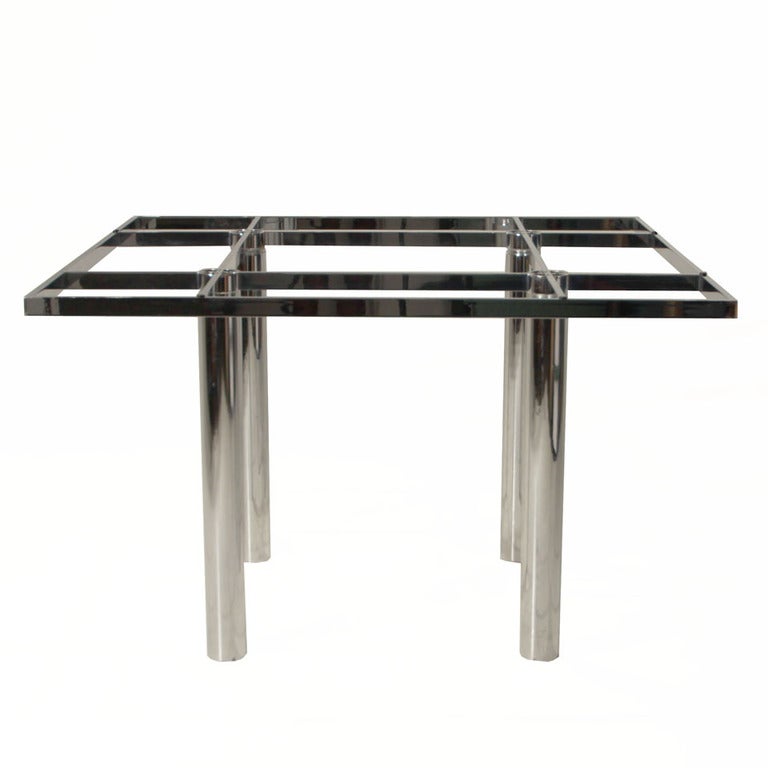 A Tobia Scarpa for Knoll chrome and glass top dining table, called the 
