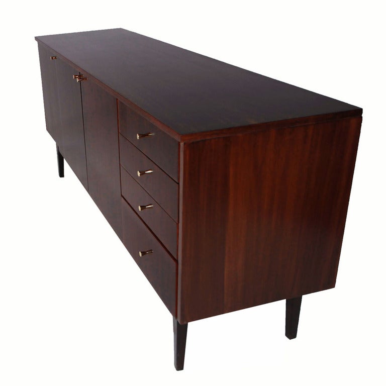 Unknown Mid-Century Mahogany Credenza with Brass Detailed Drawers For Sale