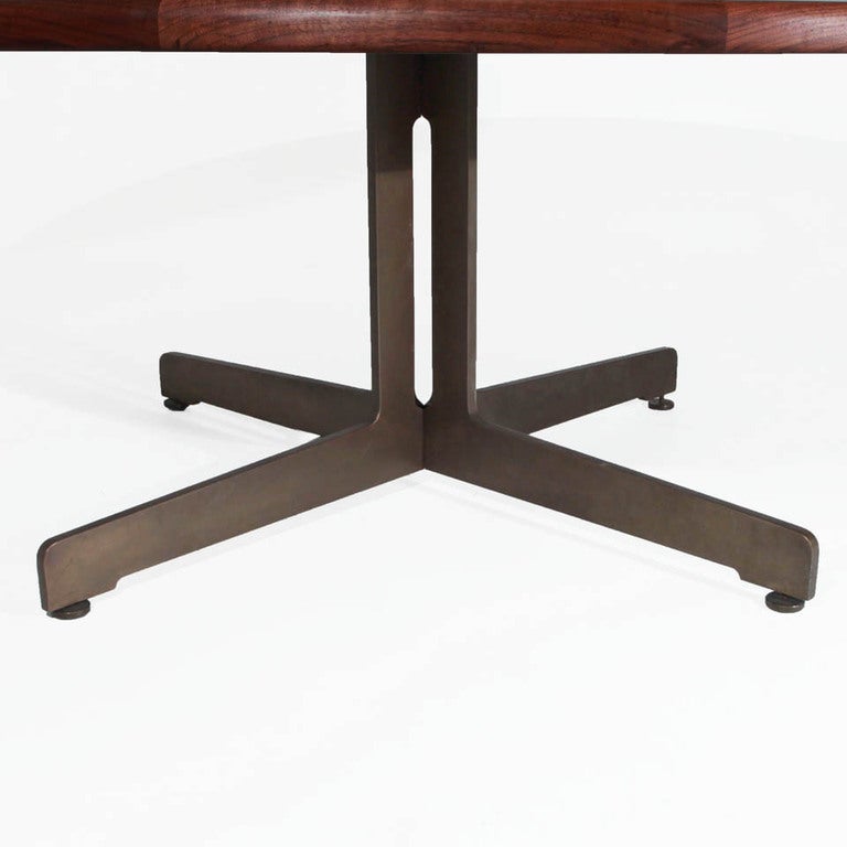 American Massive Harry Lunstead Copper and Walnut Dining Table with Bronze Base For Sale