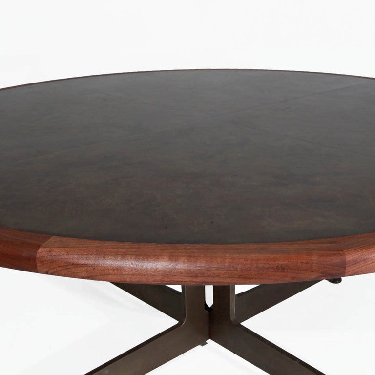 Mid-20th Century Massive Harry Lunstead Copper and Walnut Dining Table with Bronze Base For Sale