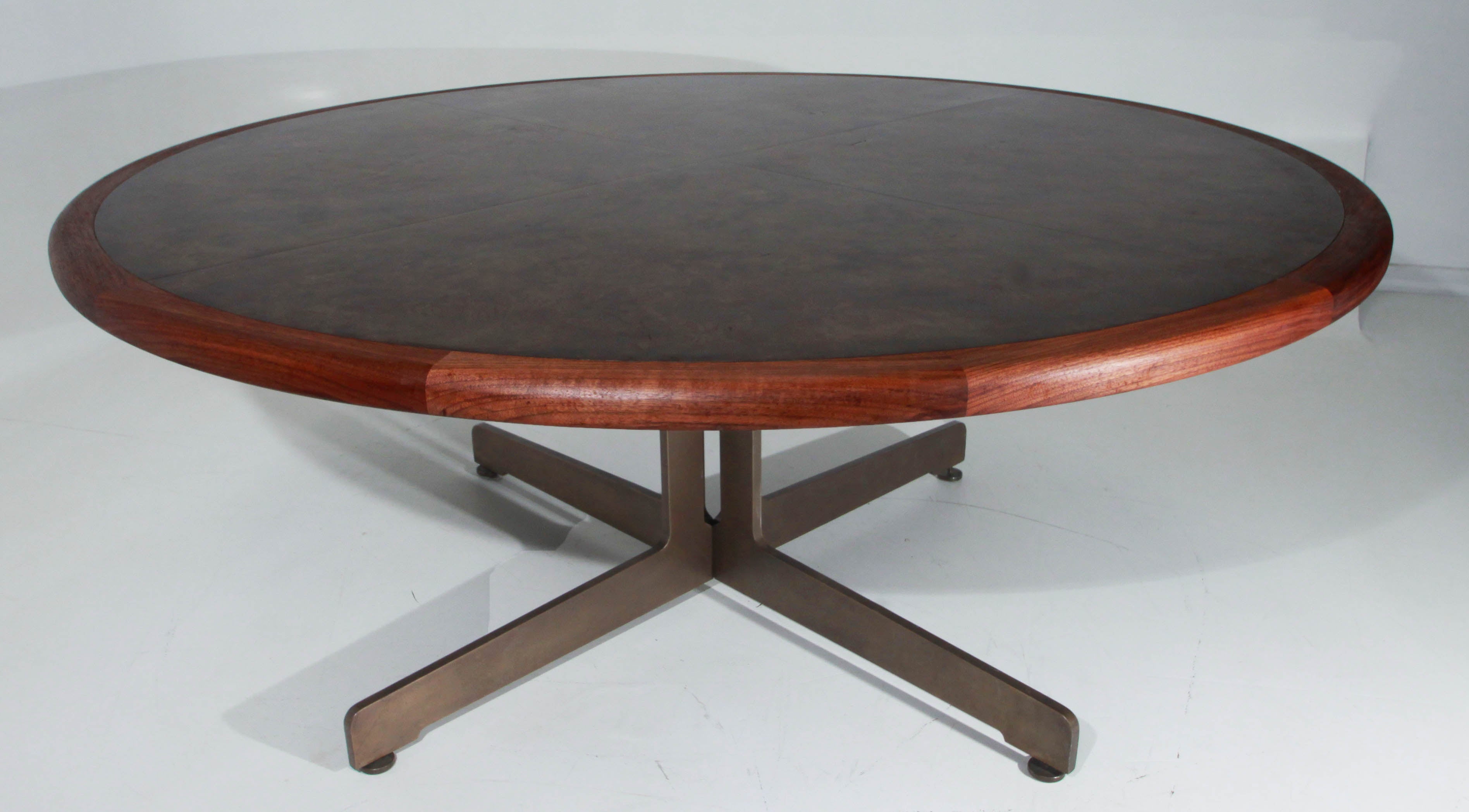 Massive Harry Lunstead Copper and Walnut Dining Table with Bronze Base For Sale