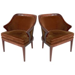 Harry Lunstead Walnut and Brown Mohair Side Chairs, Eight Available 12