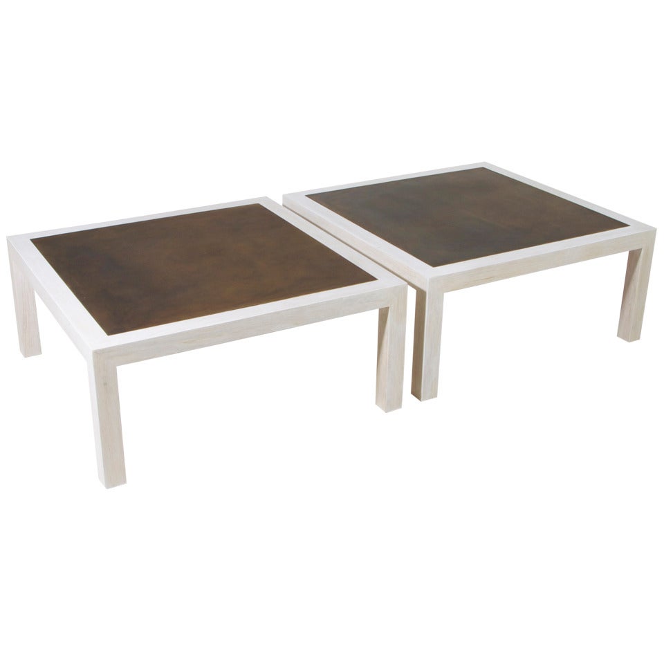 Mid-Century Modern Bronze and Bleached Oak Coffee Tables, by Harry Lunstead For Sale