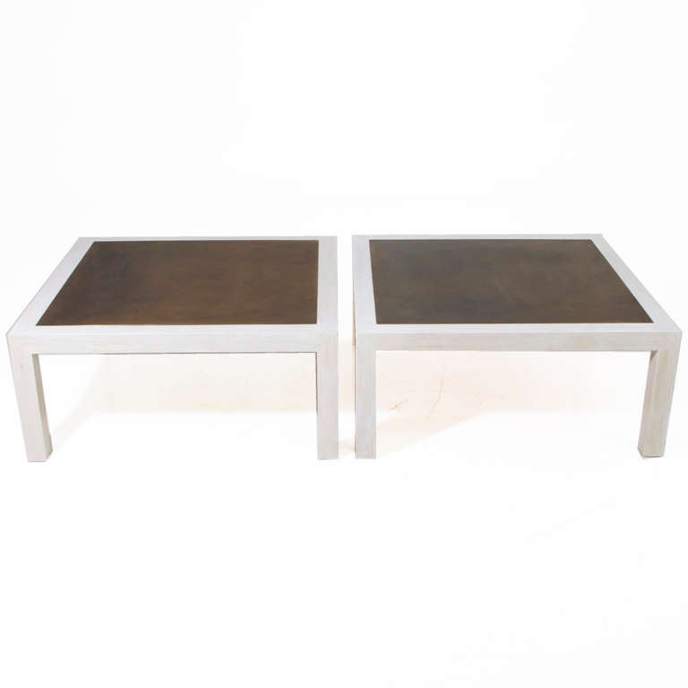 American Mid-Century Modern Bronze and Bleached Oak Coffee Tables, by Harry Lunstead For Sale