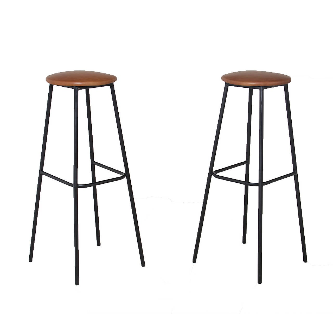 Mid-Century Modern Midcentury Iron and Leather Stools with Straight and Splayed Legs For Sale