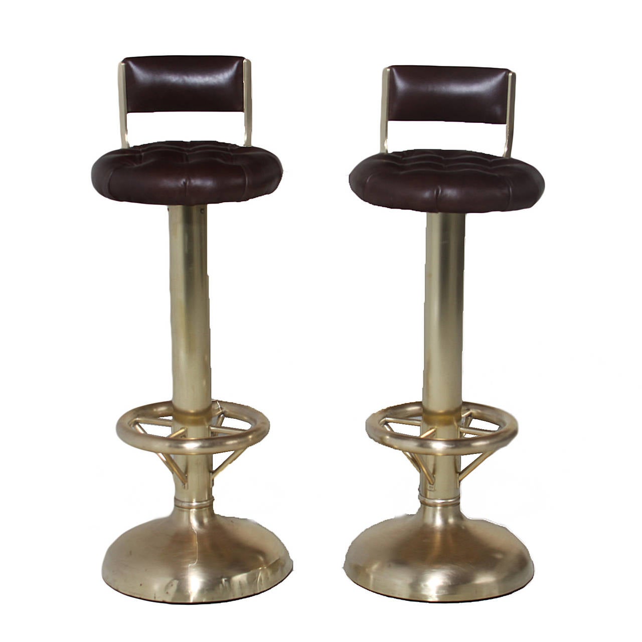 A pair of Brazilian Brass and Leather Stools In Good Condition In Hollywood, CA
