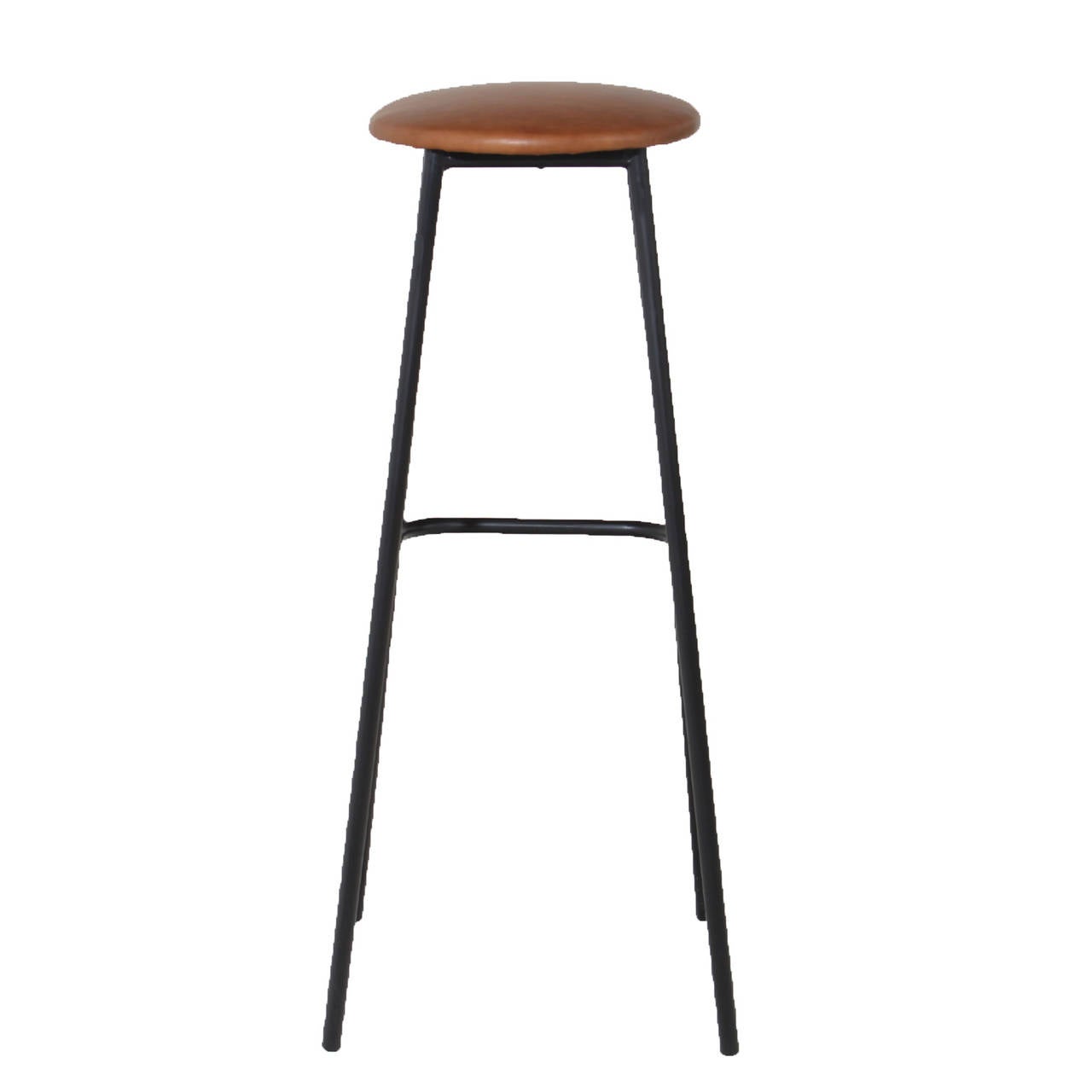 Midcentury Iron and Leather Stools with Straight and Splayed Legs For Sale 1