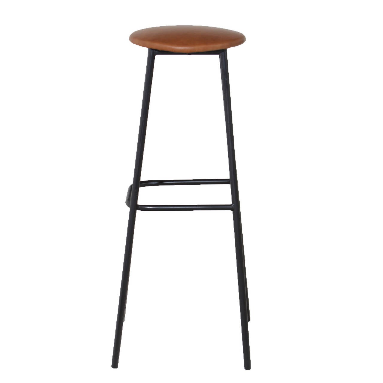 Mid-20th Century Midcentury Iron and Leather Stools with Straight and Splayed Legs For Sale