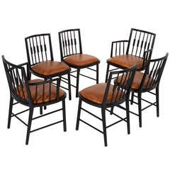 Set Of 6 Black Spindle Back Dining Chairs By Baker