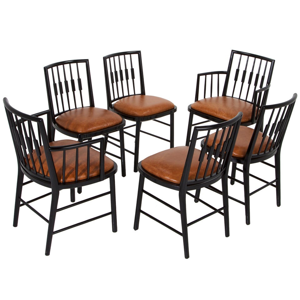 Ensemble de 6 chaises de salle à manger noires à dossier fuselé de Baker