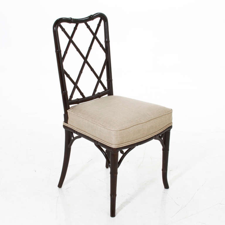 Set of Eight Bamboo and Linen Dining Chairs In Good Condition In Los Angeles, CA