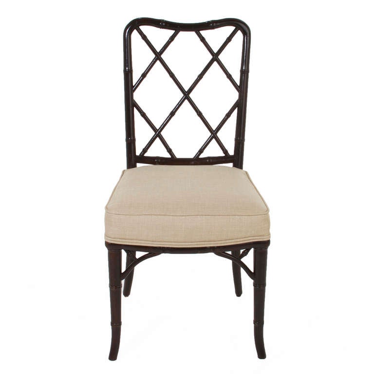 Mid-20th Century Set of Eight Bamboo and Linen Dining Chairs