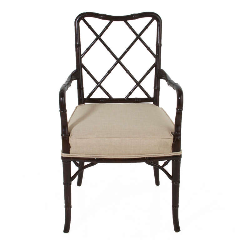 Set of Eight Bamboo and Linen Dining Chairs 2