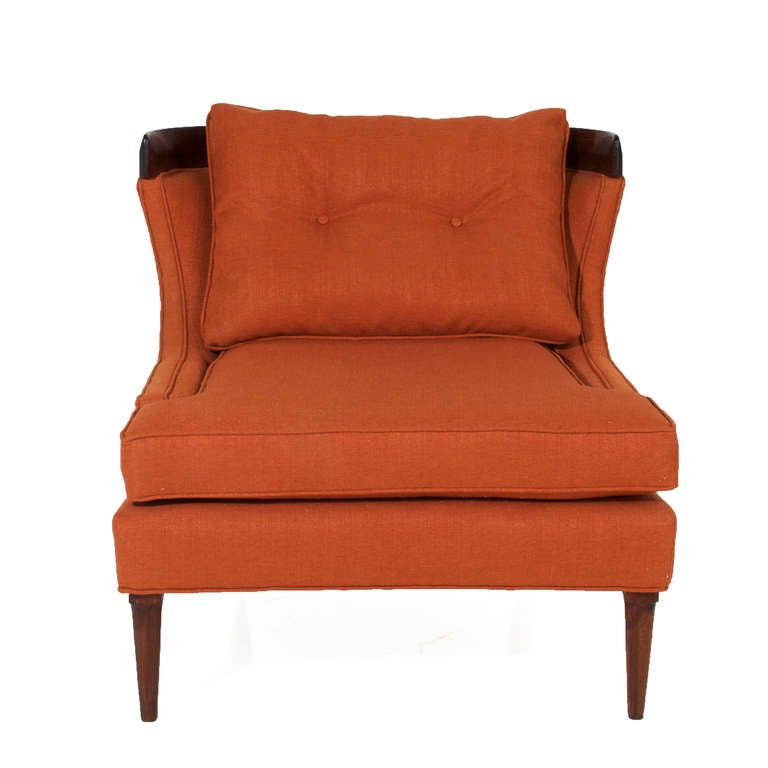 Mahogany Pair Of Erwin Lambeth Lounge Chairs In Burnt Orange Linen