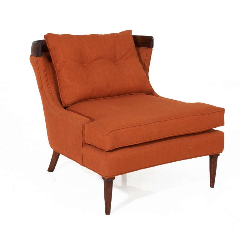 Mid-20th Century Pair Of Erwin Lambeth Lounge Chairs In Burnt Orange Linen