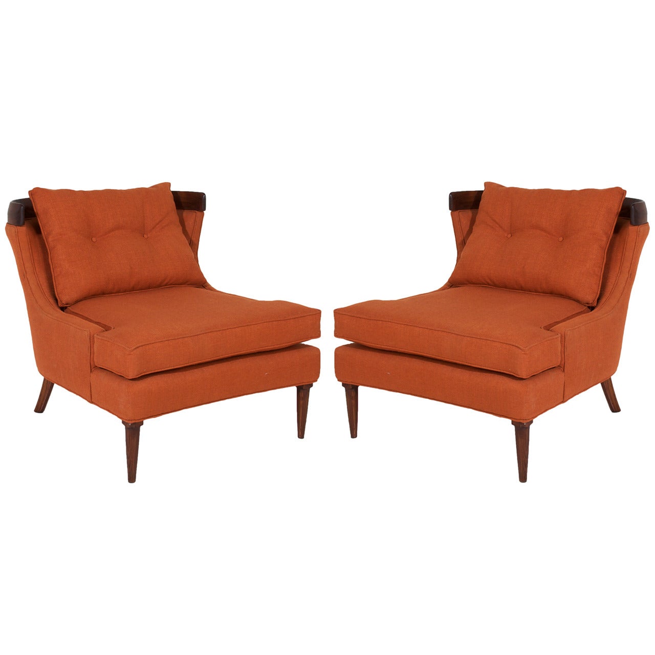 Pair Of Erwin Lambeth Lounge Chairs In Burnt Orange Linen