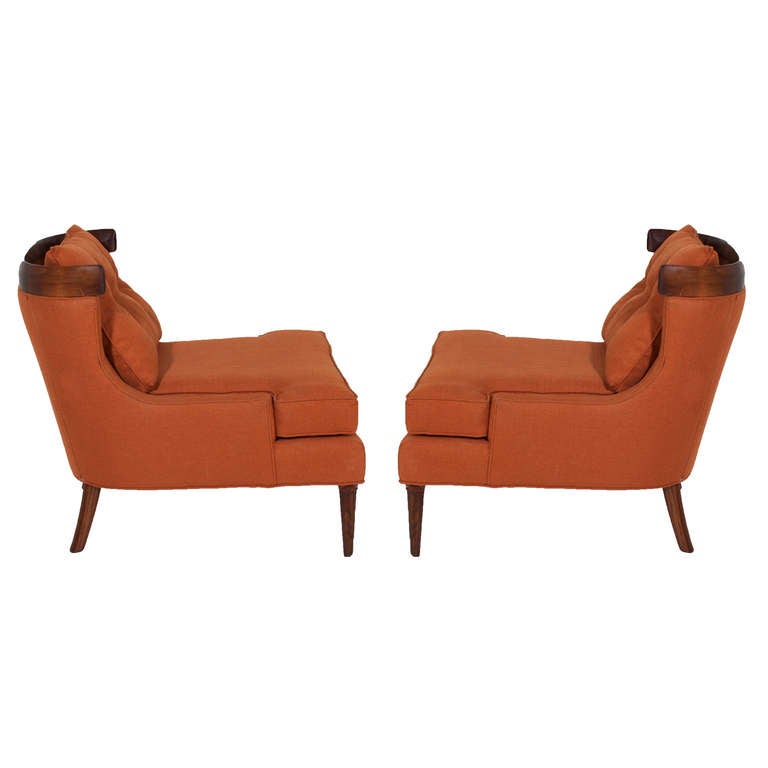 American Pair Of Erwin Lambeth Lounge Chairs In Burnt Orange Linen