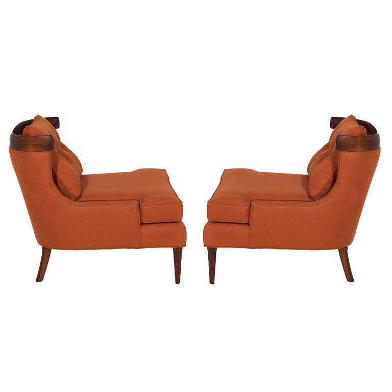 Paar Erwin Lambeth Lounge Stühle In Gebrannte Orange Leinen (amerikanisch)