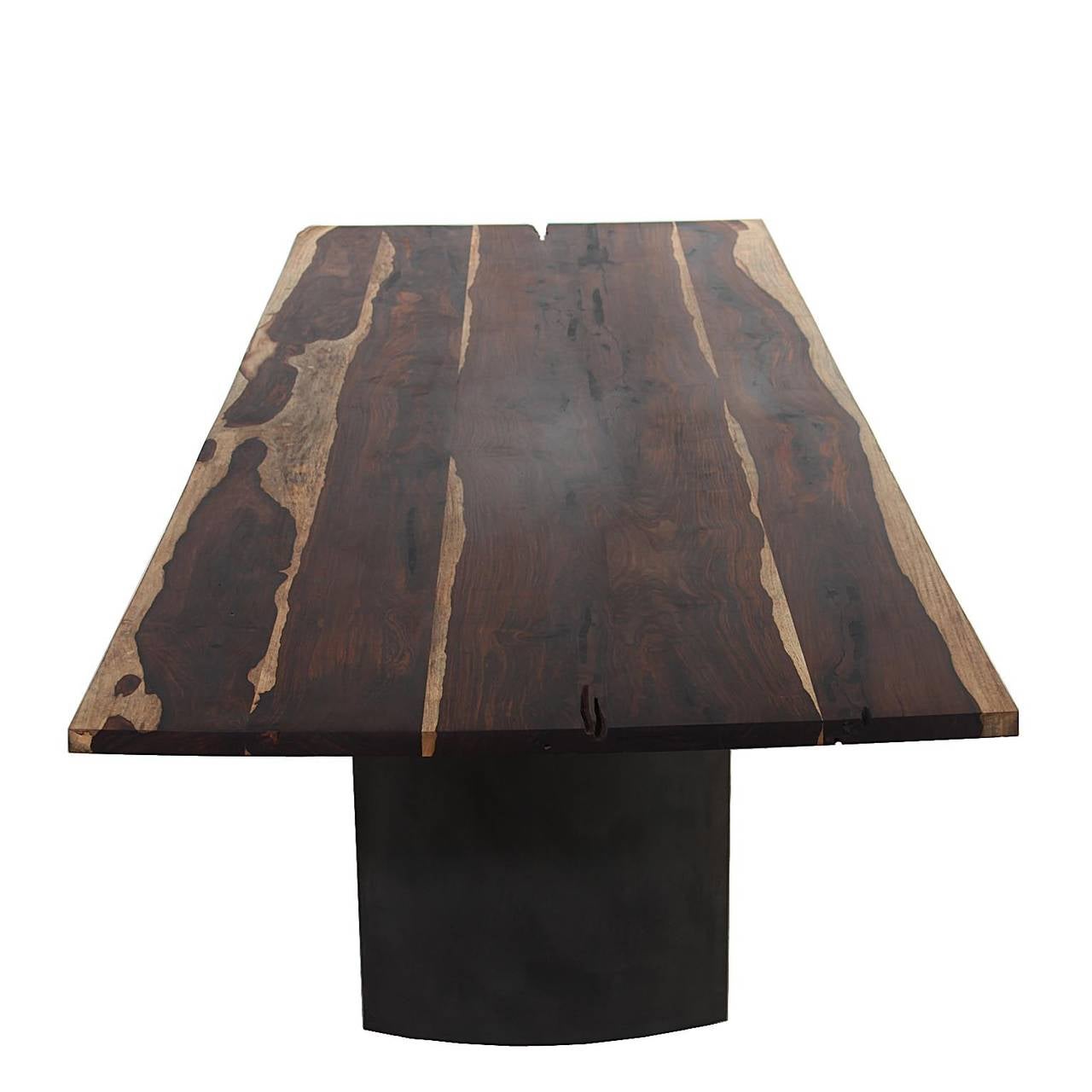 American Rosewood Dining table with Steel Brass Plated Base by Thomas Hayes Studio