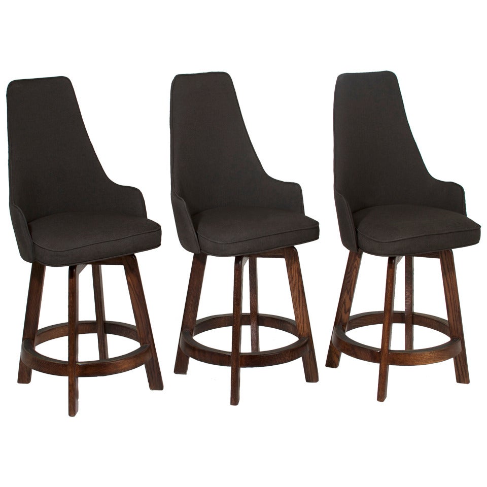Three Vintage Swivelling High Back Bar Stools For Sale