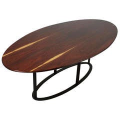 Oval Rosewood Dining Table with Black Steel Base