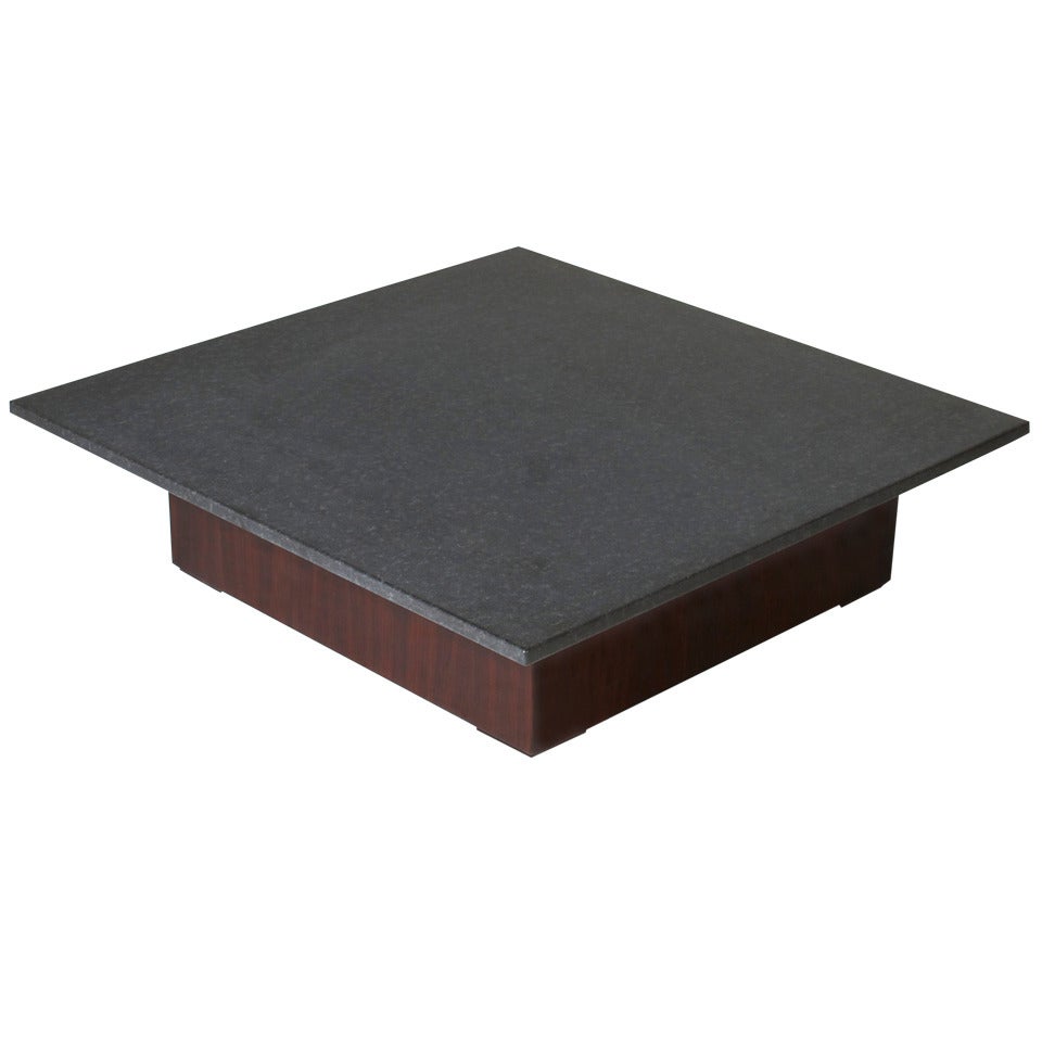Mid-Century Modern Low Square Black Granite Coffee Table For Sale