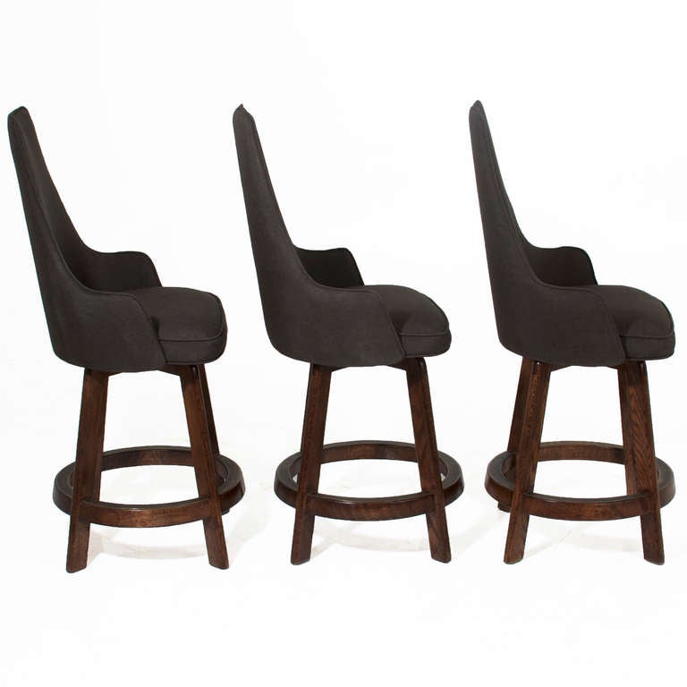 American Three Vintage Swivelling High Back Bar Stools For Sale