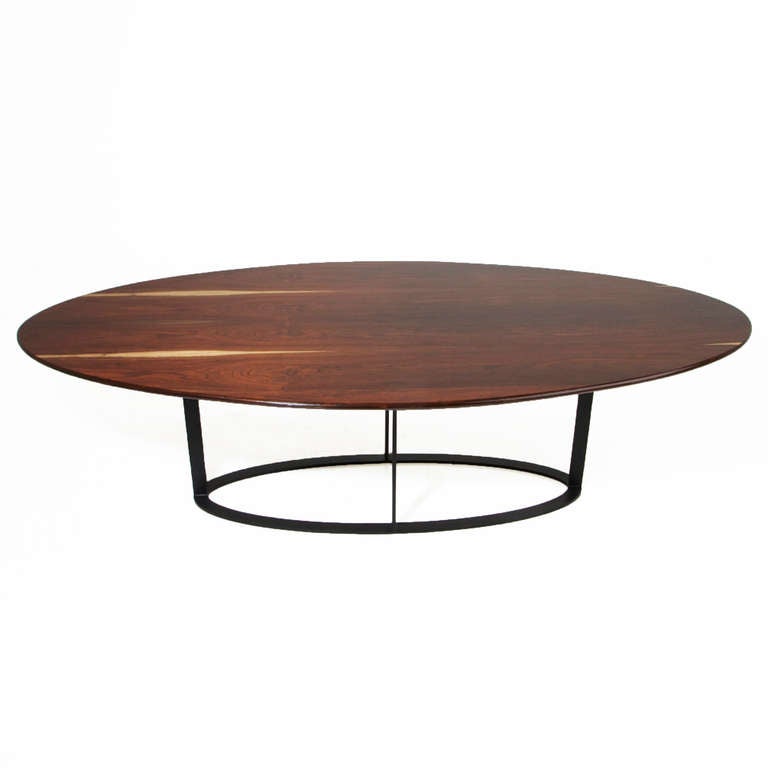Oval Rosewood Dining Table with Black Steel Base