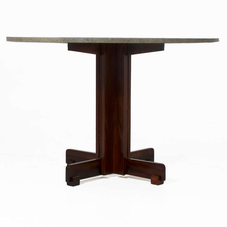 Mid-20th Century Brazilian Rosewood Dining Table with Round Granite Top